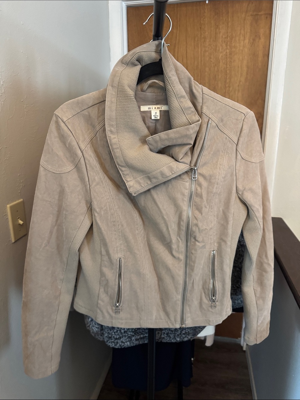 miami Taupe Suede-Effect Asymmetrical Zip Jacket